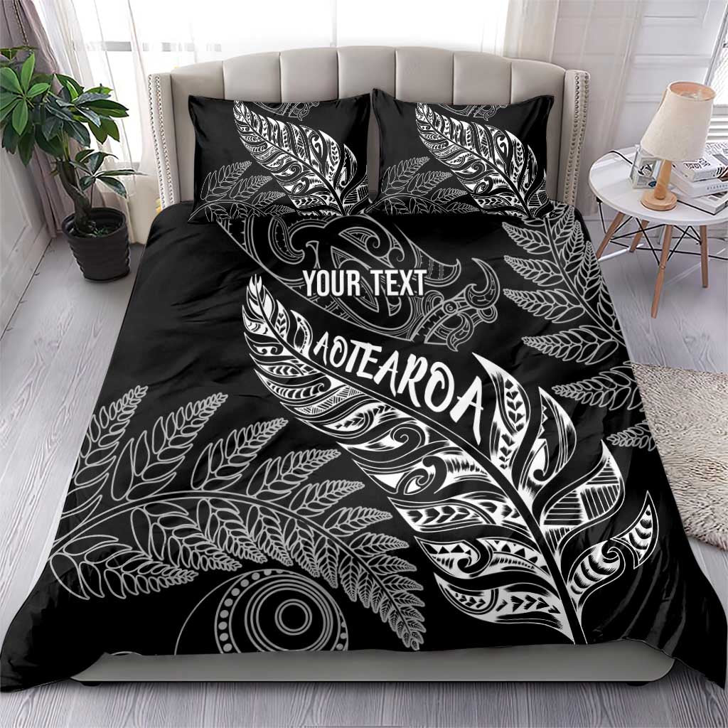 Aotearoa Personalized Lawn Bowls Maori Bedding Set New Zealand Black Tribal Silver Fern - Aussie Hoodie