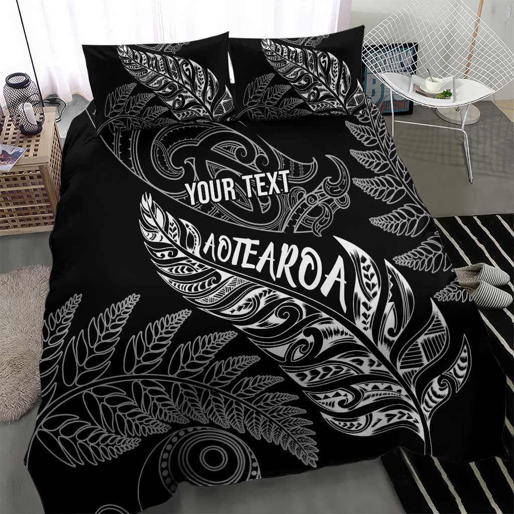 Aotearoa Personalized Lawn Bowls Maori Bedding Set New Zealand Black Tribal Silver Fern - Aussie Hoodie