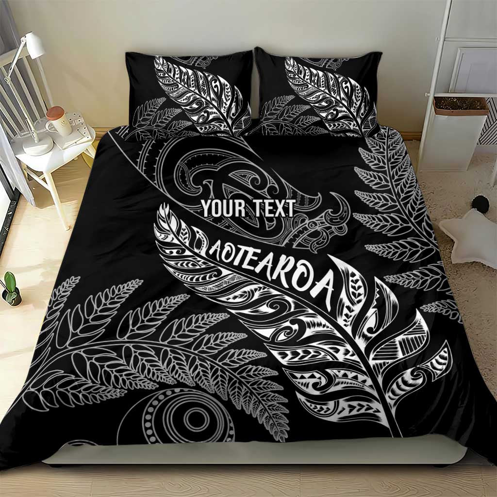 Aotearoa Personalized Lawn Bowls Maori Bedding Set New Zealand Black Tribal Silver Fern - Aussie Hoodie