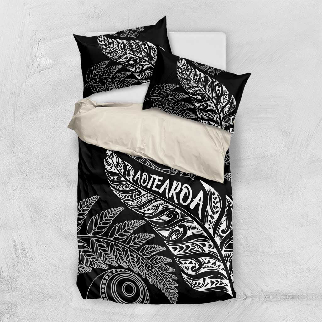 Aotearoa Personalized Lawn Bowls Maori Bedding Set New Zealand Black Tribal Silver Fern - Aussie Hoodie