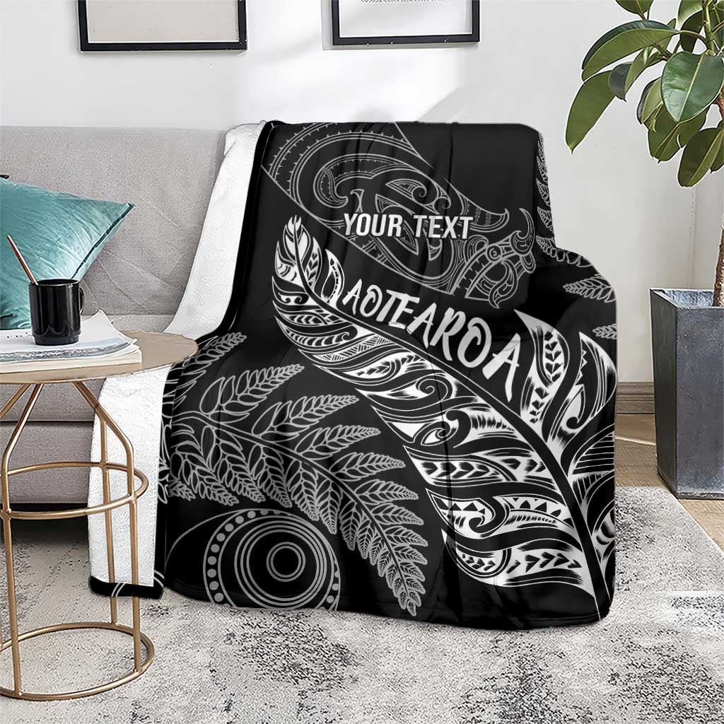 Aotearoa Personalized Lawn Bowls Maori Blanket New Zealand Black Tribal Silver Fern - Aussie Hoodie