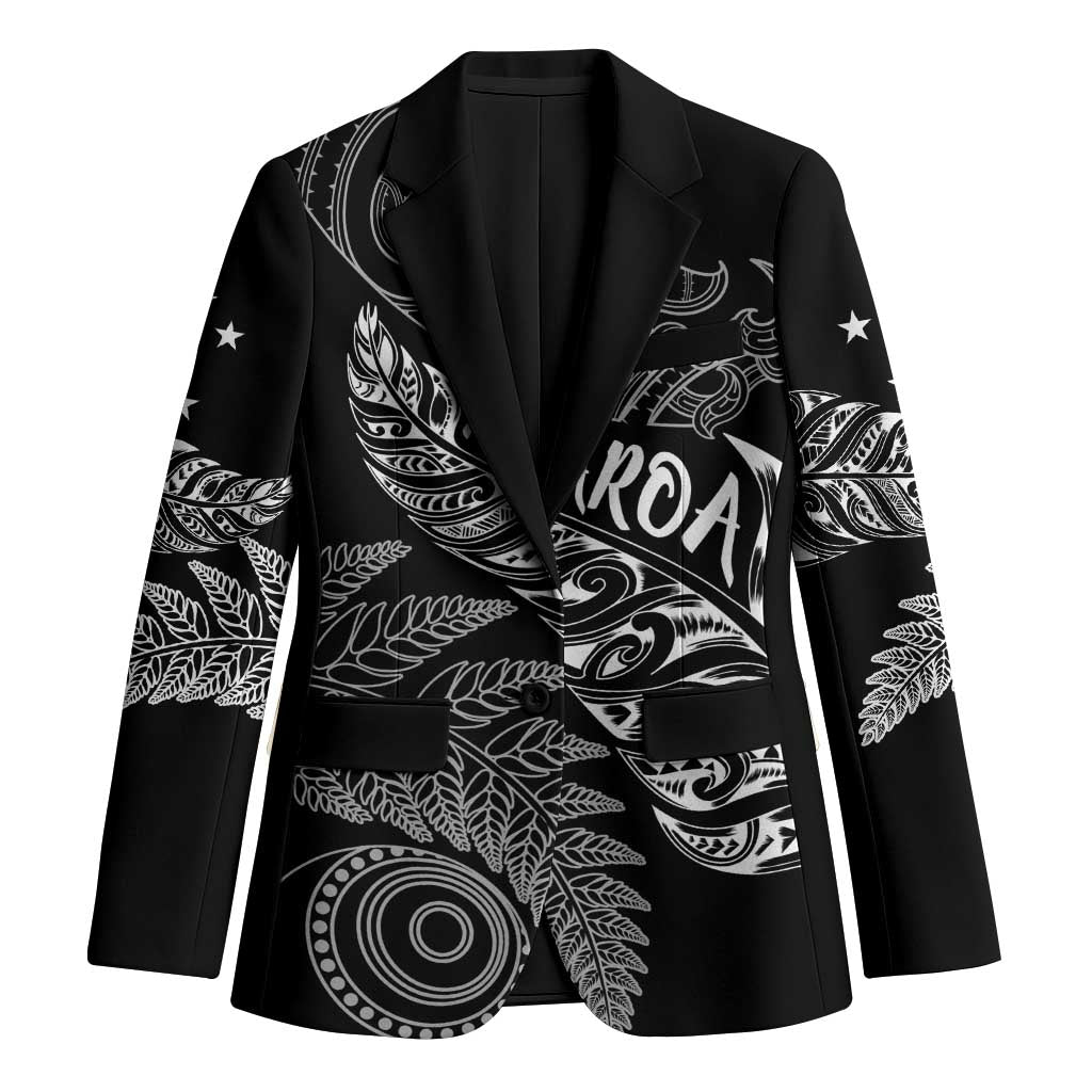 Aotearoa Personalized Lawn Bowls Maori Blazer New Zealand Black Tribal Silver Fern - Aussie Hoodie