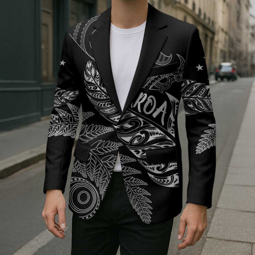 Aotearoa Personalized Lawn Bowls Maori Blazer New Zealand Black Tribal Silver Fern - Aussie Hoodie