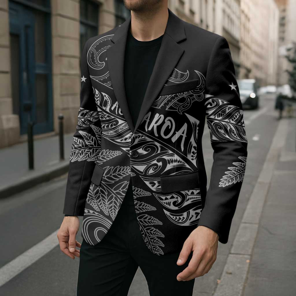 Aotearoa Personalized Lawn Bowls Maori Blazer New Zealand Black Tribal Silver Fern - Aussie Hoodie