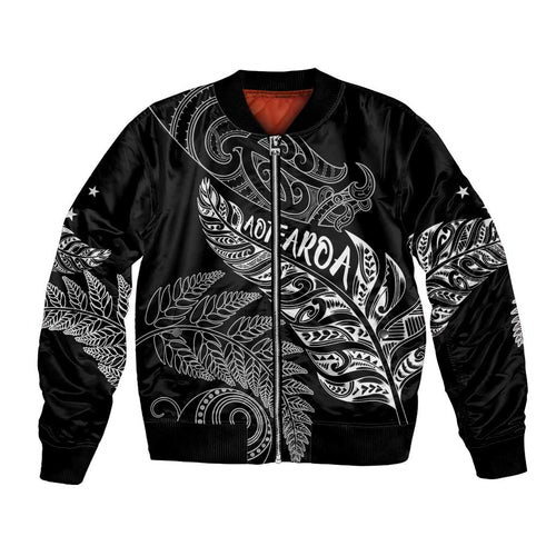 Aotearoa Personalized Lawn Bowls Maori Bomber Jacket New Zealand Black Tribal Silver Fern - Aussie Hoodie