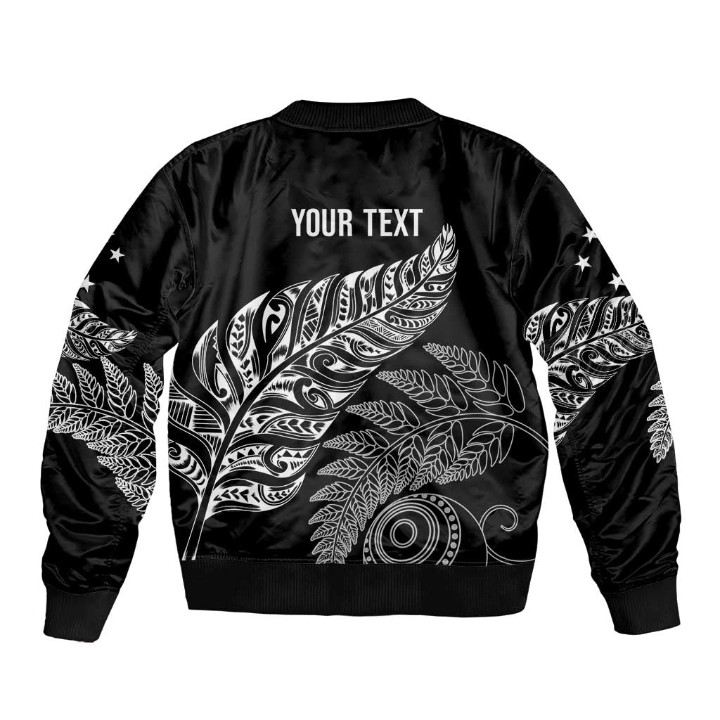 Aotearoa Personalized Lawn Bowls Maori Bomber Jacket New Zealand Black Tribal Silver Fern - Aussie Hoodie