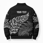 Aotearoa Personalized Lawn Bowls Maori Bomber Puffer Jacket New Zealand Black Tribal Silver Fern - Aussie Hoodie