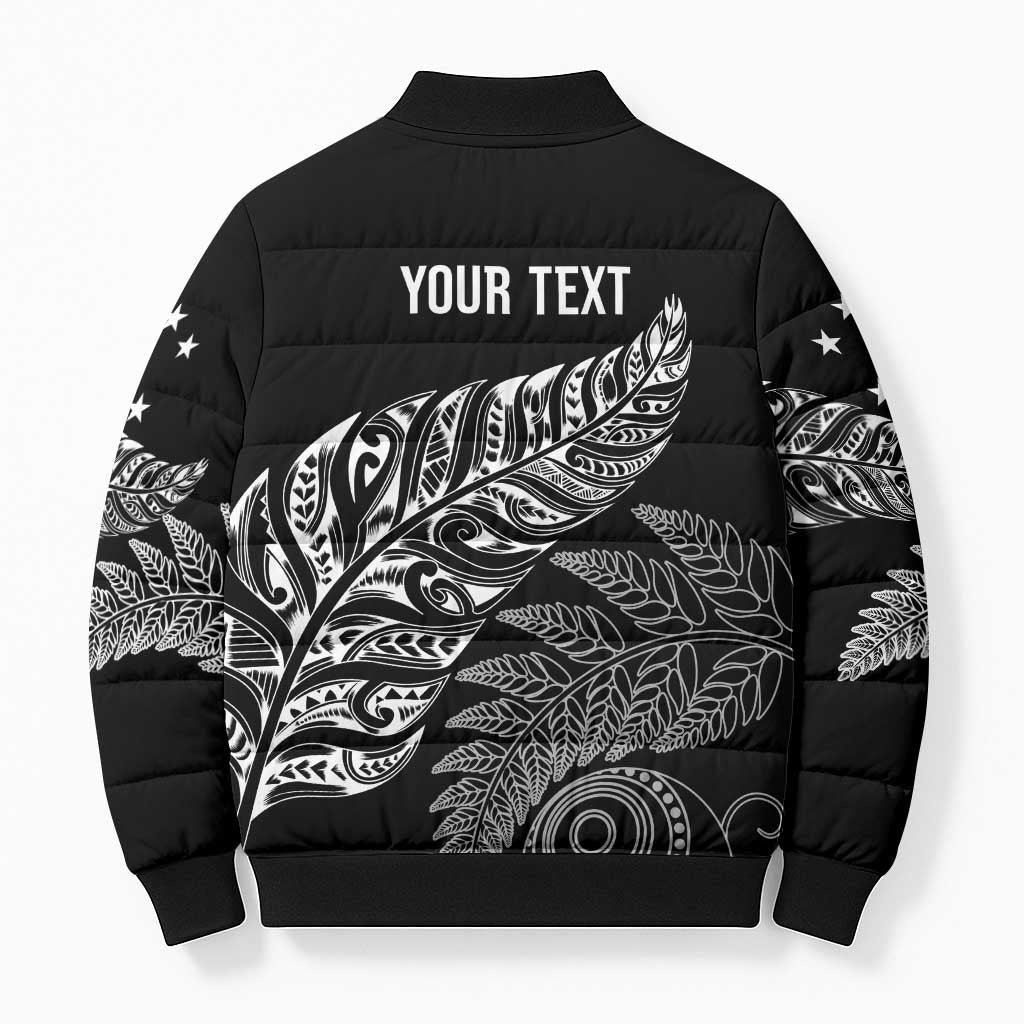 Aotearoa Personalized Lawn Bowls Maori Bomber Puffer Jacket New Zealand Black Tribal Silver Fern - Aussie Hoodie