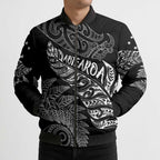 Aotearoa Personalized Lawn Bowls Maori Bomber Puffer Jacket New Zealand Black Tribal Silver Fern - Aussie Hoodie