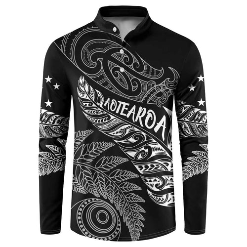 Aotearoa Personalized Lawn Bowls Maori Button Sweatshirt New Zealand Black Tribal Silver Fern - Aussie Hoodie