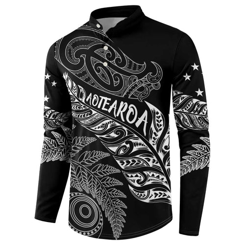 Aotearoa Personalized Lawn Bowls Maori Button Sweatshirt New Zealand Black Tribal Silver Fern - Aussie Hoodie
