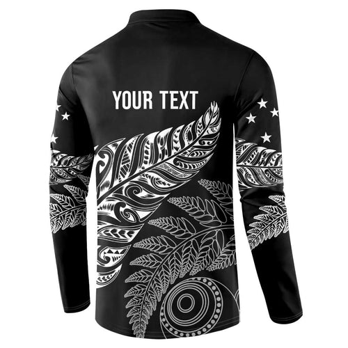 Aotearoa Personalized Lawn Bowls Maori Button Sweatshirt New Zealand Black Tribal Silver Fern - Aussie Hoodie