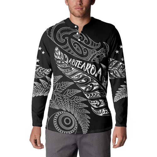 Aotearoa Personalized Lawn Bowls Maori Button Sweatshirt New Zealand Black Tribal Silver Fern - Aussie Hoodie