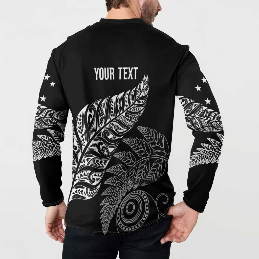 Aotearoa Personalized Lawn Bowls Maori Button Sweatshirt New Zealand Black Tribal Silver Fern - Aussie Hoodie
