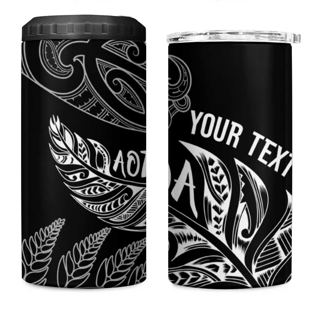Aotearoa Personalized Lawn Bowls Maori 4 in 1 Can Cooler Tumbler New Zealand Black Tribal Silver Fern - Aussie Hoodie