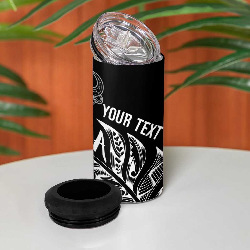 Aotearoa Personalized Lawn Bowls Maori 4 in 1 Can Cooler Tumbler New Zealand Black Tribal Silver Fern - Aussie Hoodie
