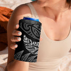 Aotearoa Personalized Lawn Bowls Maori 4 in 1 Can Cooler Tumbler New Zealand Black Tribal Silver Fern - Aussie Hoodie