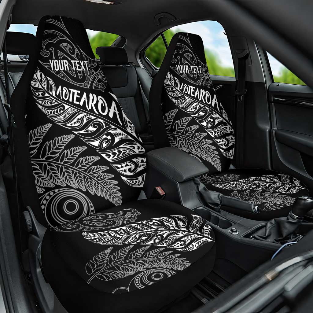 Aotearoa Personalized Lawn Bowls Maori Car Seat Cover New Zealand Black Tribal Silver Fern - Aussie Hoodie