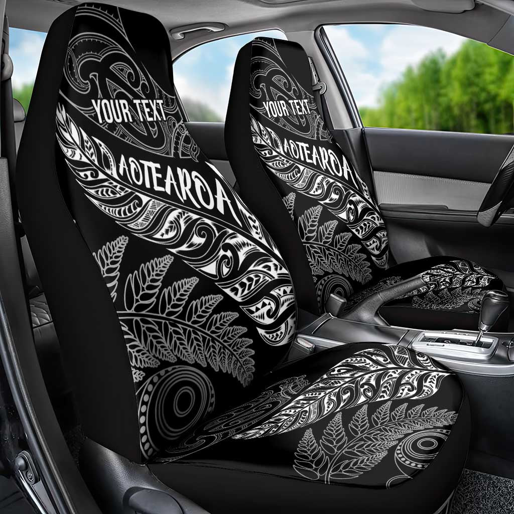 Aotearoa Personalized Lawn Bowls Maori Car Seat Cover New Zealand Black Tribal Silver Fern - Aussie Hoodie