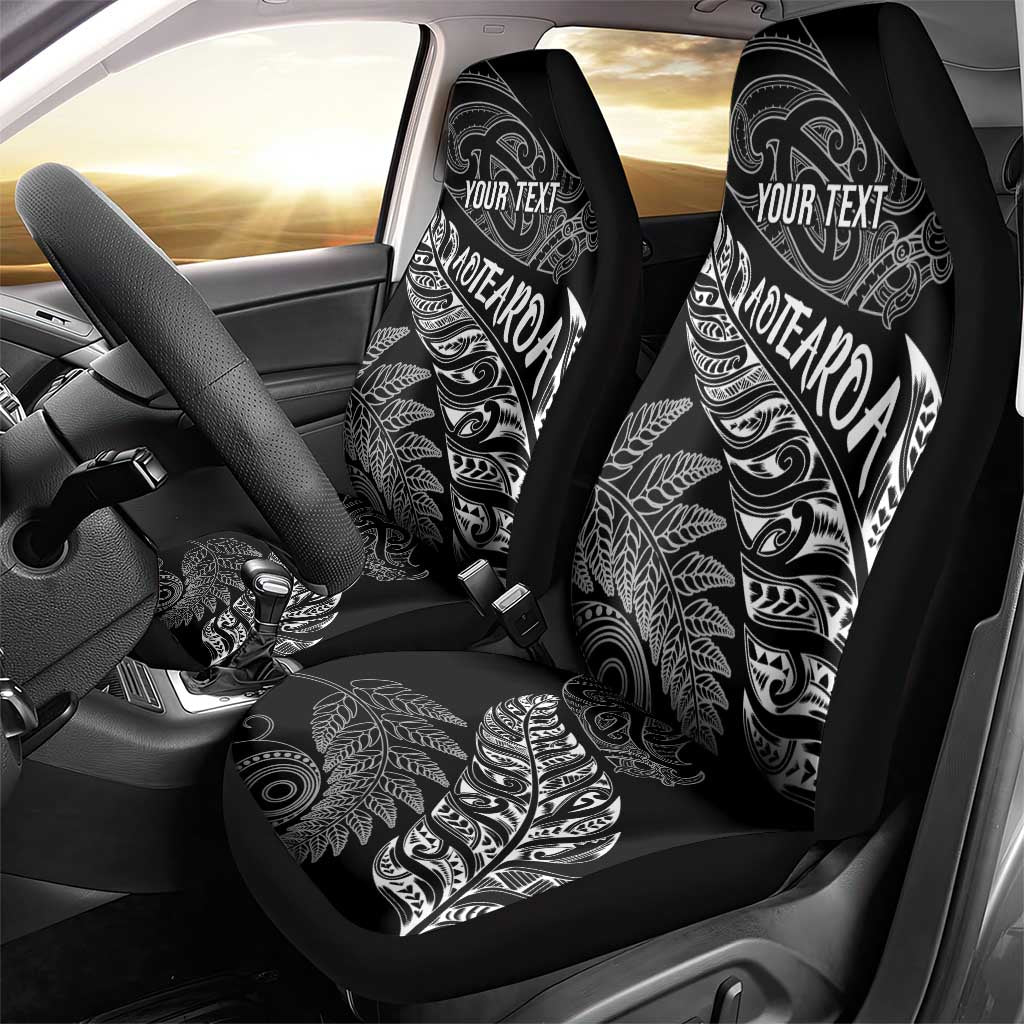 Aotearoa Personalized Lawn Bowls Maori Car Seat Cover New Zealand Black Tribal Silver Fern - Aussie Hoodie