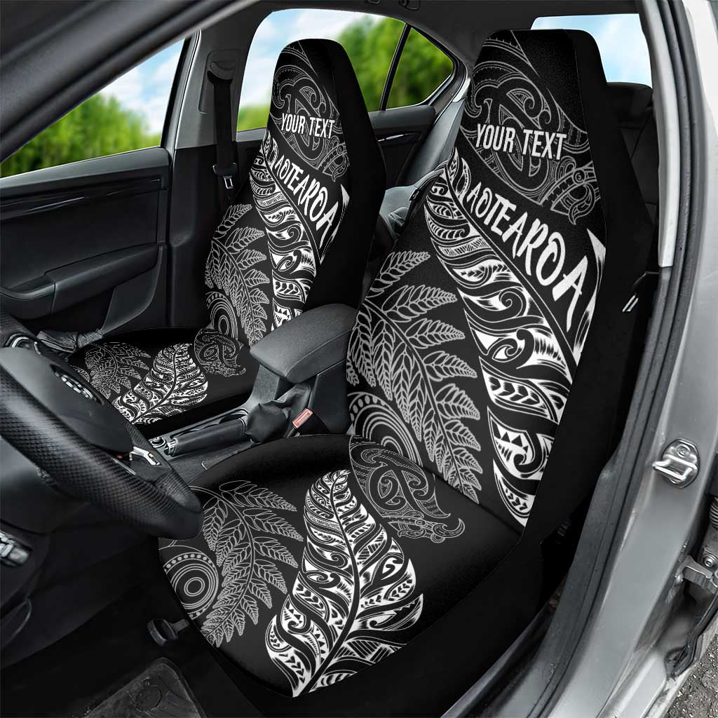Aotearoa Personalized Lawn Bowls Maori Car Seat Cover New Zealand Black Tribal Silver Fern - Aussie Hoodie