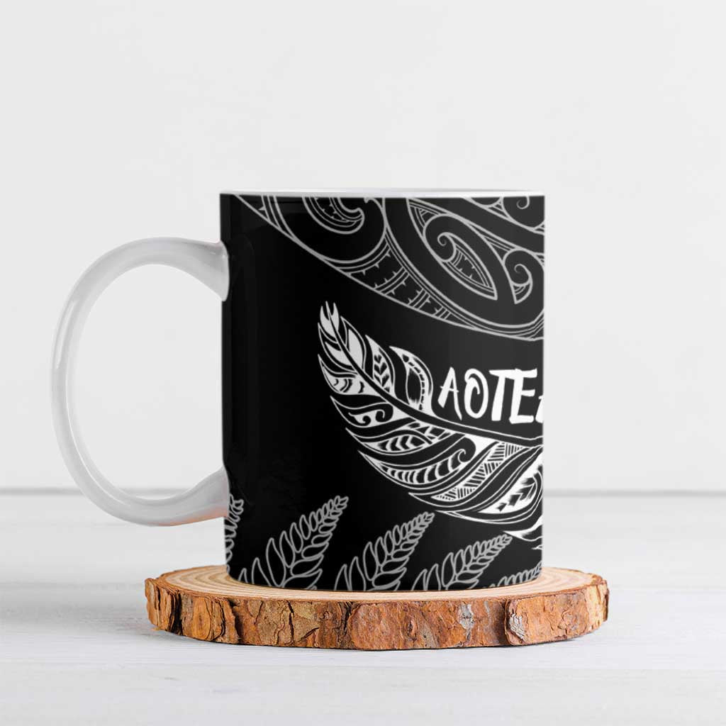 Aotearoa Personalized Lawn Bowls Maori Ceramic Mug New Zealand Black Tribal Silver Fern - Aussie Hoodie