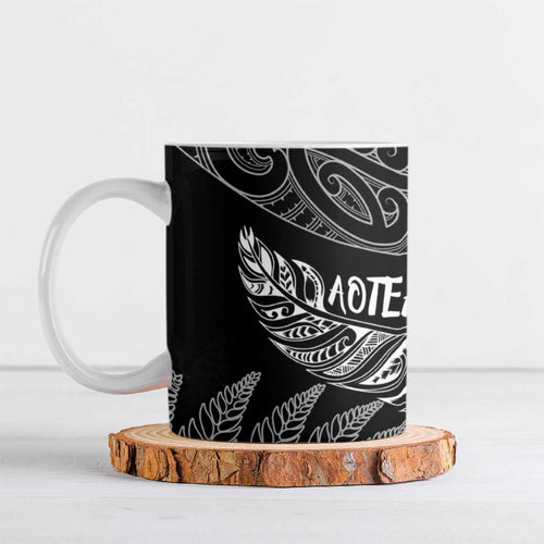Aotearoa Personalized Lawn Bowls Maori Ceramic Mug New Zealand Black Tribal Silver Fern - Aussie Hoodie