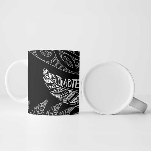 Aotearoa Personalized Lawn Bowls Maori Ceramic Mug New Zealand Black Tribal Silver Fern - Aussie Hoodie