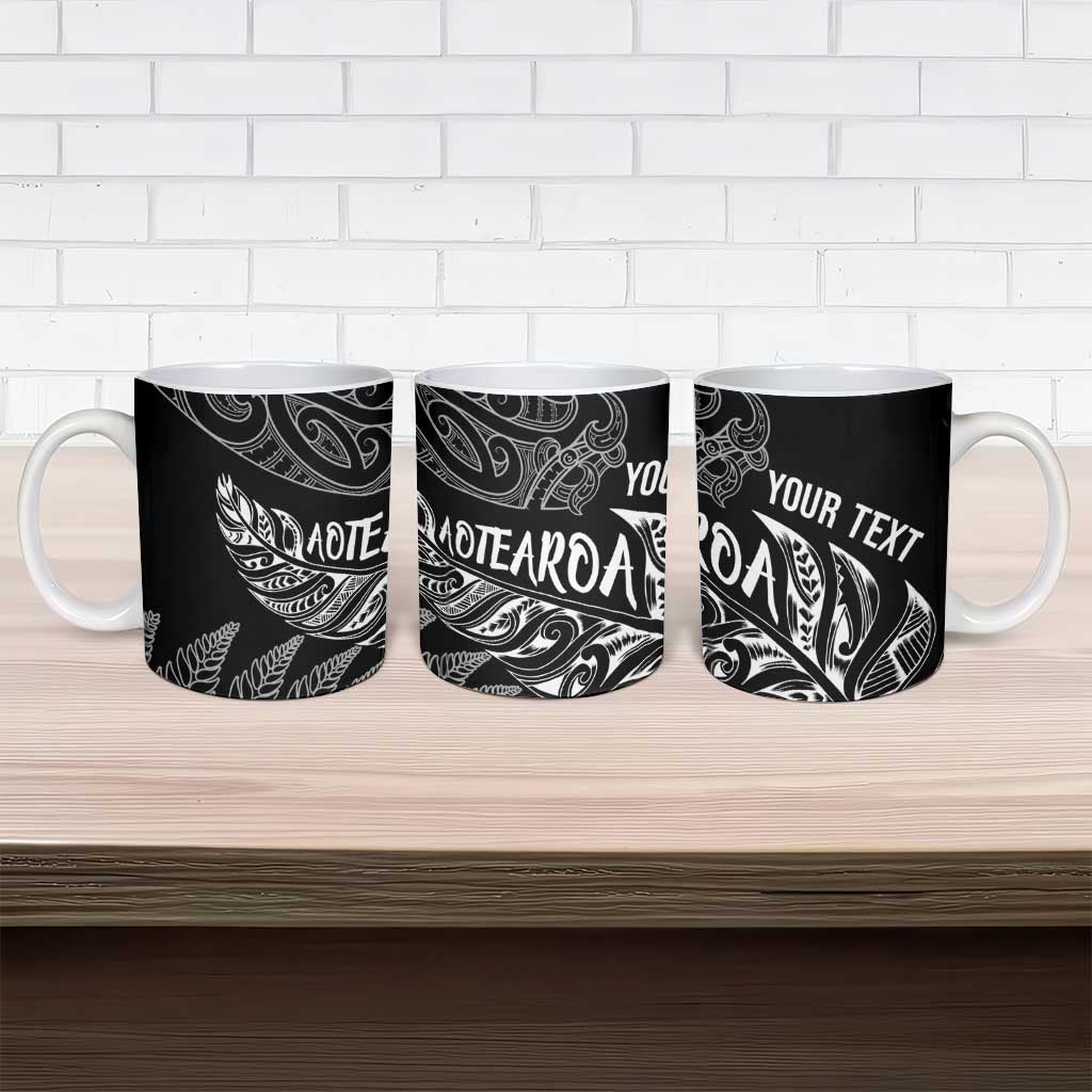 Aotearoa Personalized Lawn Bowls Maori Ceramic Mug New Zealand Black Tribal Silver Fern - Aussie Hoodie