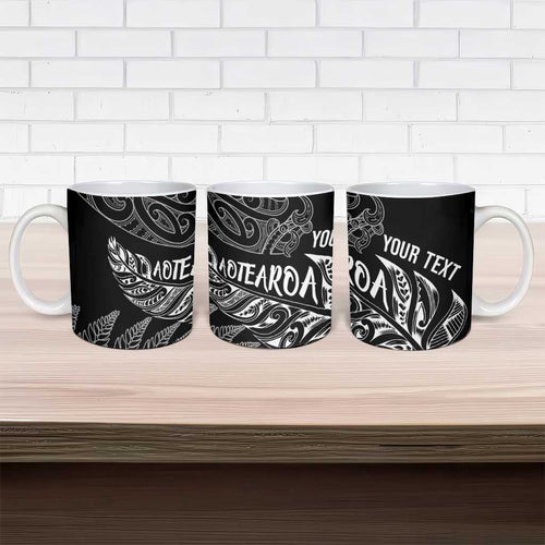 Aotearoa Personalized Lawn Bowls Maori Ceramic Mug New Zealand Black Tribal Silver Fern - Aussie Hoodie