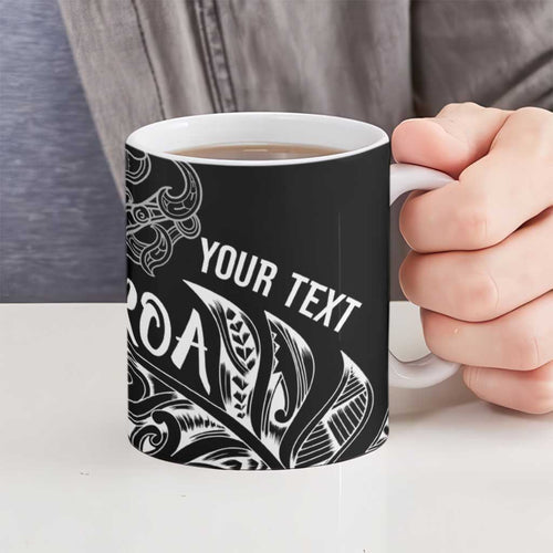 Aotearoa Personalized Lawn Bowls Maori Ceramic Mug New Zealand Black Tribal Silver Fern - Aussie Hoodie