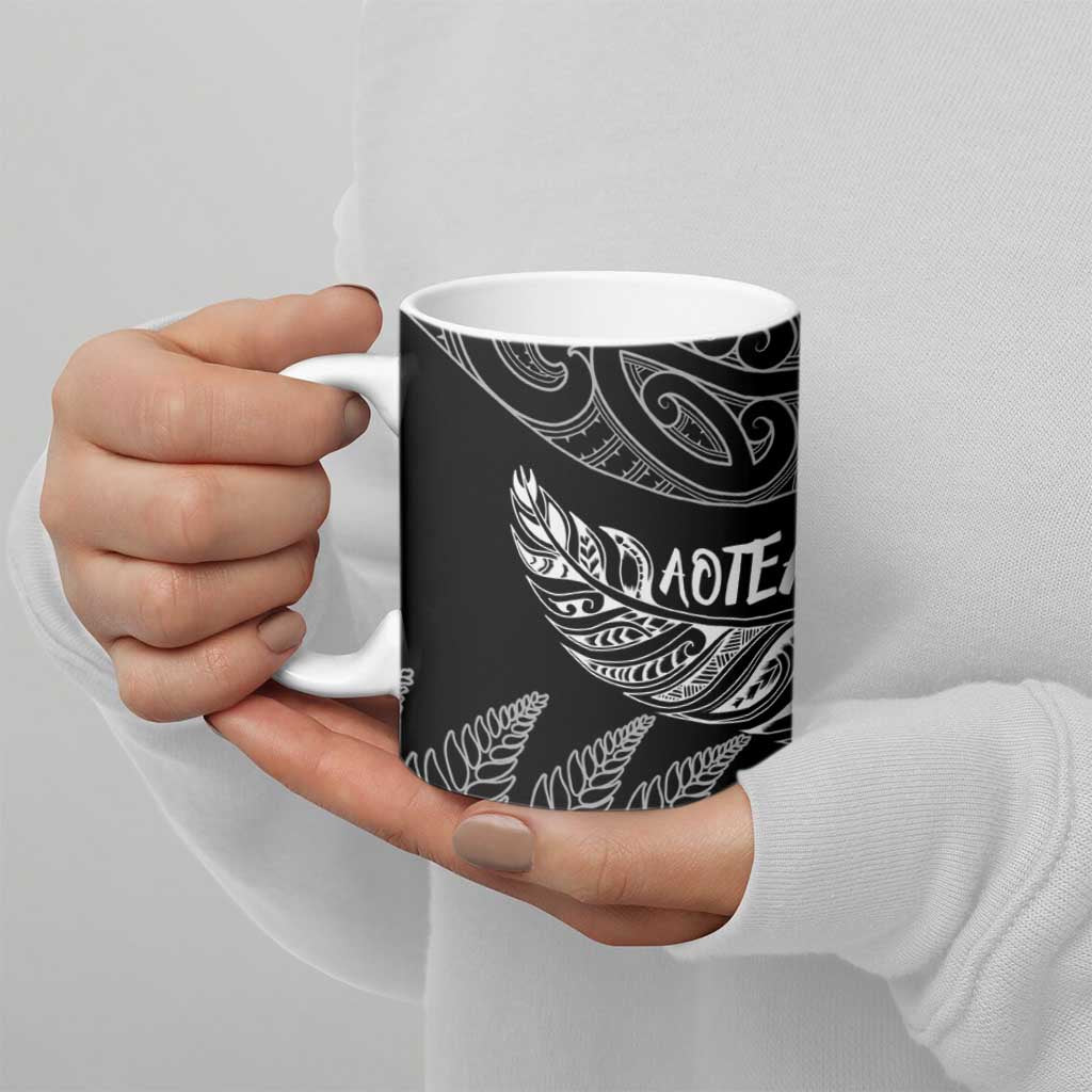 Aotearoa Personalized Lawn Bowls Maori Ceramic Mug New Zealand Black Tribal Silver Fern - Aussie Hoodie