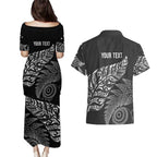 Aotearoa Personalized Lawn Bowls Maori Couples Matching Puletasi and Hawaiian Shirt New Zealand Black Tribal Silver Fern - Aussie Hoodie