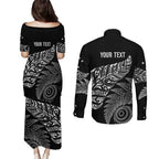 Aotearoa Personalized Lawn Bowls Maori Couples Matching Puletasi and Long Sleeve Button Shirt New Zealand Black Tribal Silver Fern - Aussie Hoodie