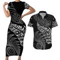 Aotearoa Personalized Lawn Bowls Maori Couples Matching Short Sleeve Bodycon Dress and Hawaiian Shirt New Zealand Black Tribal Silver Fern - Aussie Hoodie