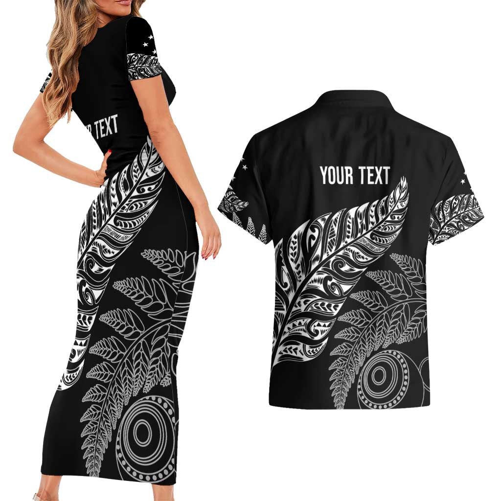 Aotearoa Personalized Lawn Bowls Maori Couples Matching Short Sleeve Bodycon Dress and Hawaiian Shirt New Zealand Black Tribal Silver Fern - Aussie Hoodie