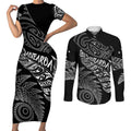 Aotearoa Personalized Lawn Bowls Maori Couples Matching Short Sleeve Bodycon Dress and Long Sleeve Button Shirt New Zealand Black Tribal Silver Fern - Aussie Hoodie