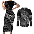 Aotearoa Personalized Lawn Bowls Maori Couples Matching Short Sleeve Bodycon Dress and Long Sleeve Button Shirt New Zealand Black Tribal Silver Fern - Aussie Hoodie