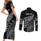 Aotearoa Personalized Lawn Bowls Maori Couples Matching Short Sleeve Bodycon Dress and Long Sleeve Button Shirt New Zealand Black Tribal Silver Fern - Aussie Hoodie