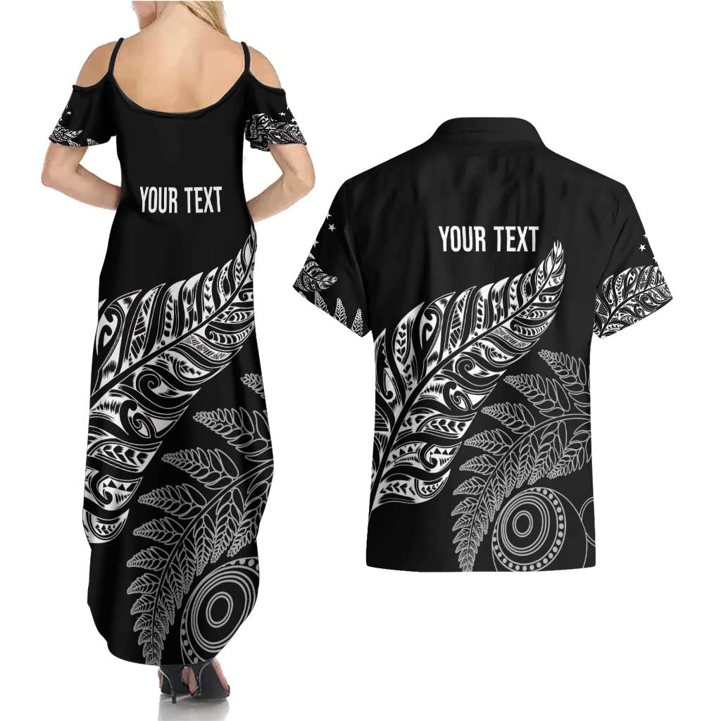 Aotearoa Personalized Lawn Bowls Maori Couples Matching Summer Maxi Dress and Hawaiian Shirt New Zealand Black Tribal Silver Fern - Aussie Hoodie
