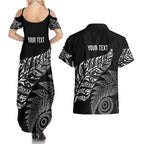 Aotearoa Personalized Lawn Bowls Maori Couples Matching Summer Maxi Dress and Hawaiian Shirt New Zealand Black Tribal Silver Fern - Aussie Hoodie