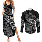 Aotearoa Personalized Lawn Bowls Maori Couples Matching Summer Maxi Dress and Long Sleeve Button Shirt New Zealand Black Tribal Silver Fern - Aussie Hoodie