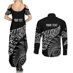 Aotearoa Personalized Lawn Bowls Maori Couples Matching Summer Maxi Dress and Long Sleeve Button Shirt New Zealand Black Tribal Silver Fern - Aussie Hoodie