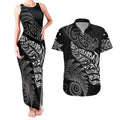 Aotearoa Personalized Lawn Bowls Maori Couples Matching Tank Maxi Dress and Hawaiian Shirt New Zealand Black Tribal Silver Fern - Aussie Hoodie
