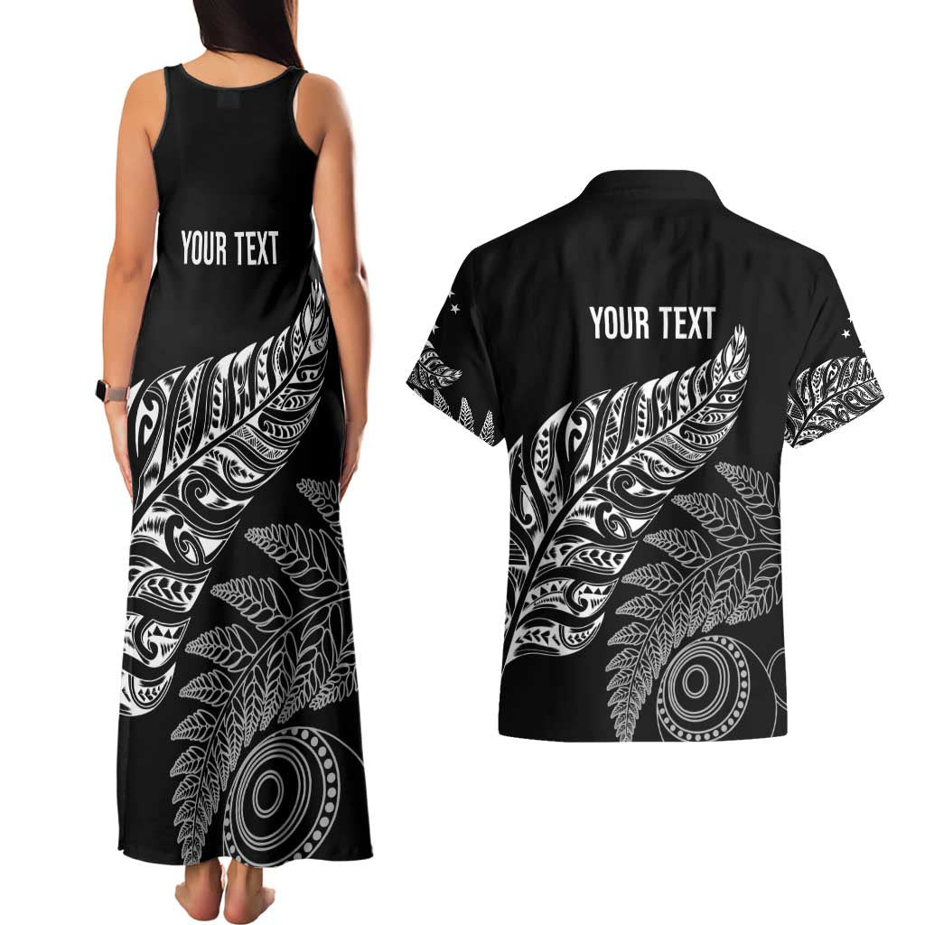Aotearoa Personalized Lawn Bowls Maori Couples Matching Tank Maxi Dress and Hawaiian Shirt New Zealand Black Tribal Silver Fern - Aussie Hoodie