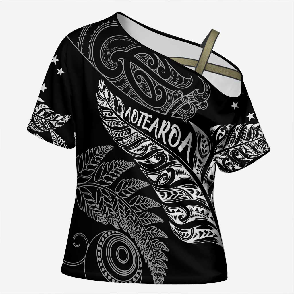 Aotearoa Personalized Lawn Bowls Maori Cross Shoulder Shirt New Zealand Black Tribal Silver Fern - Aussie Hoodie