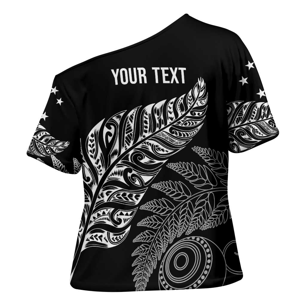 Aotearoa Personalized Lawn Bowls Maori Cross Shoulder Shirt New Zealand Black Tribal Silver Fern - Aussie Hoodie