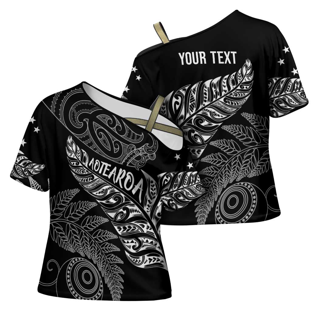 Aotearoa Personalized Lawn Bowls Maori Cross Shoulder Shirt New Zealand Black Tribal Silver Fern - Aussie Hoodie