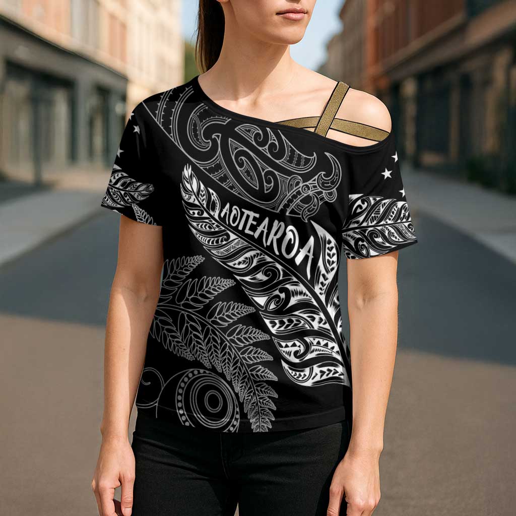 Aotearoa Personalized Lawn Bowls Maori Cross Shoulder Shirt New Zealand Black Tribal Silver Fern - Aussie Hoodie