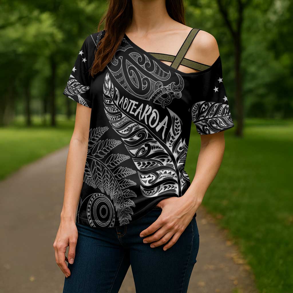 Aotearoa Personalized Lawn Bowls Maori Cross Shoulder Shirt New Zealand Black Tribal Silver Fern - Aussie Hoodie